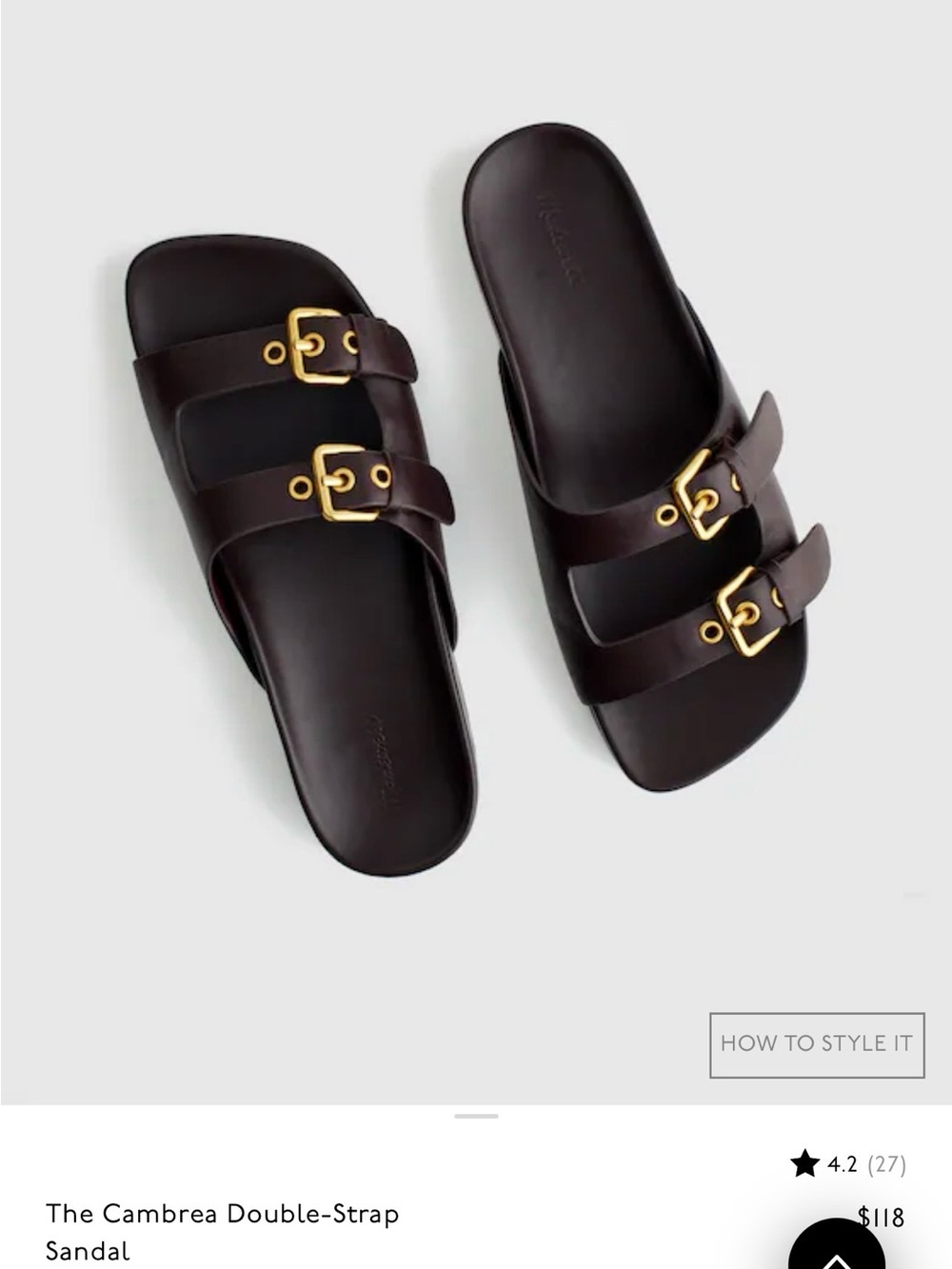 Madewell Dark Brown Double-Strap Slide Sandals with Gold Buckles